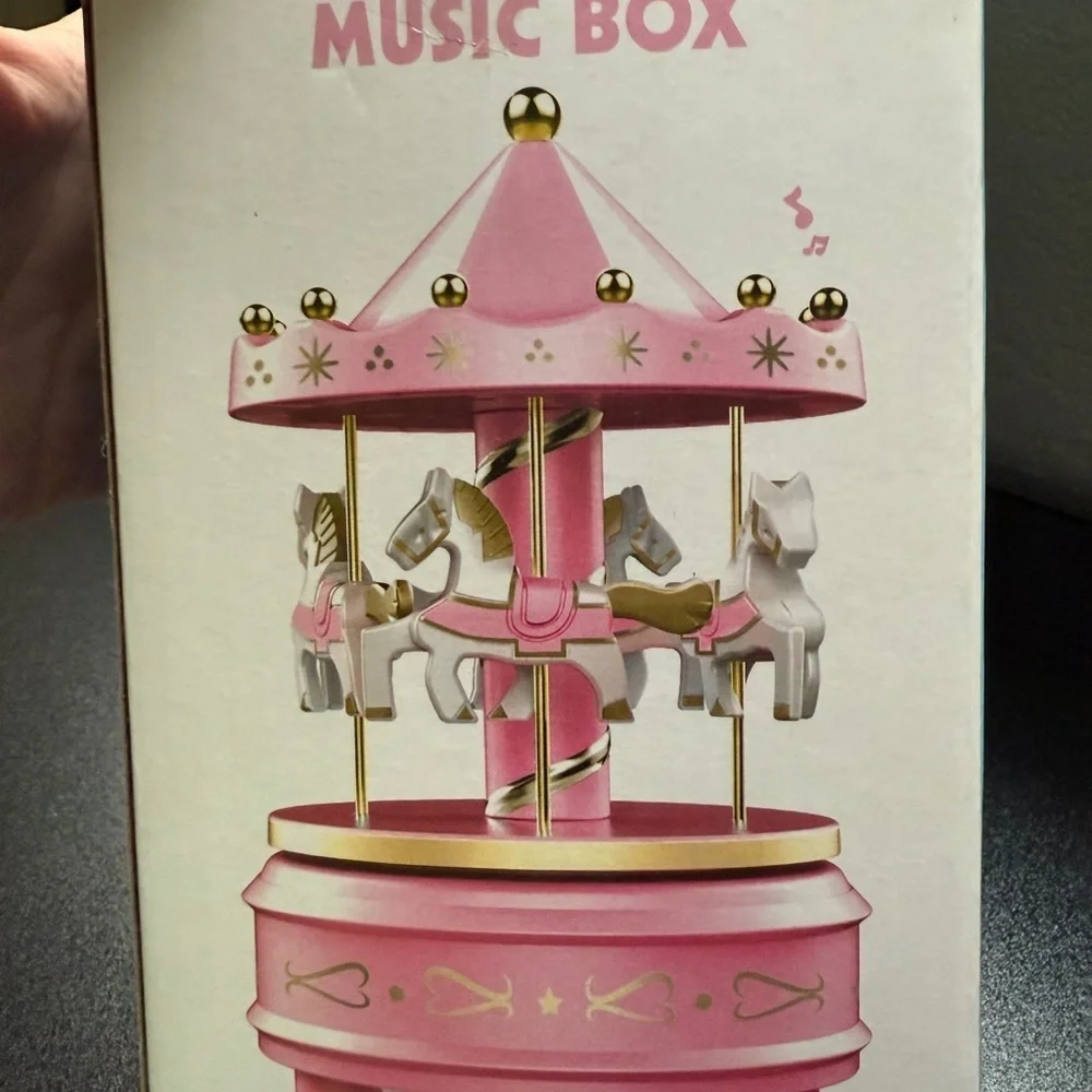 Blue Carousel Music Box Horses Merry Go Round LED lights Birthday Gift NEW